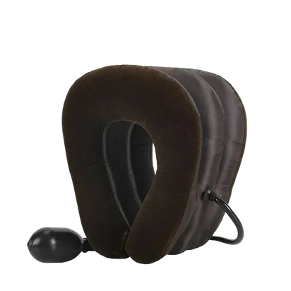 Brown neck pillow with a single tube and half velvet texture on a white background