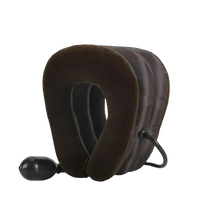 Brown neck pillow with a single tube and half velvet texture on a white background